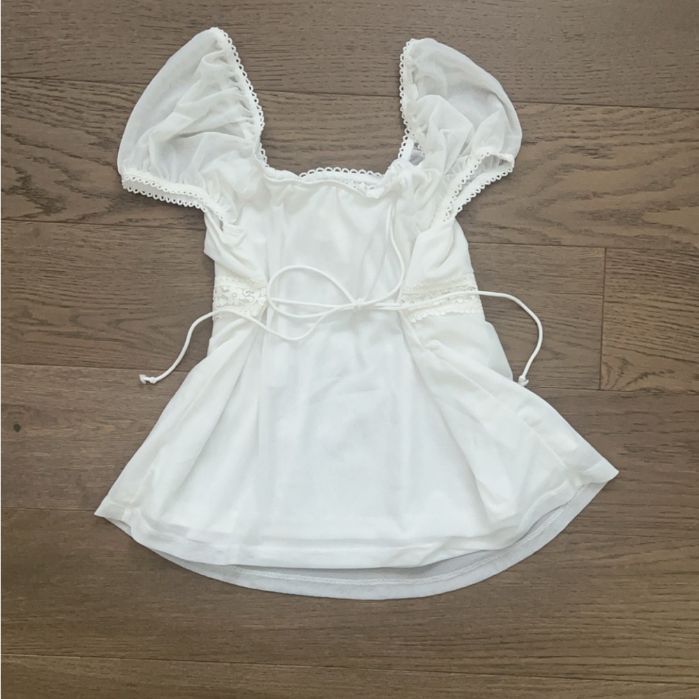 lace mesh tie bow dainty white top size medium